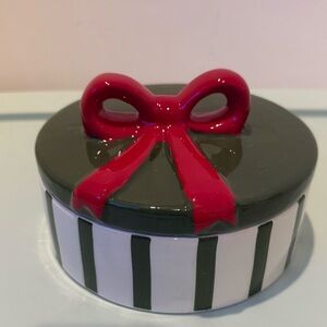 Festive Ceramic Trinket Box with Red Bow Lid- NWT